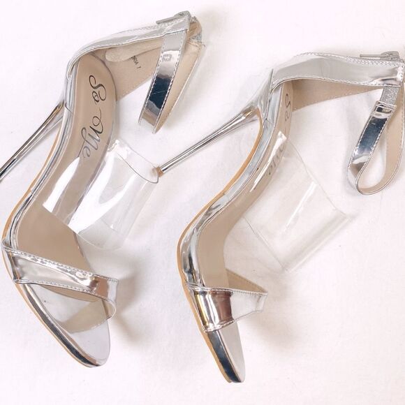 NWOT So Me Victoria Silver Clear Stiletto Heels 7 - Picture 1 of 5